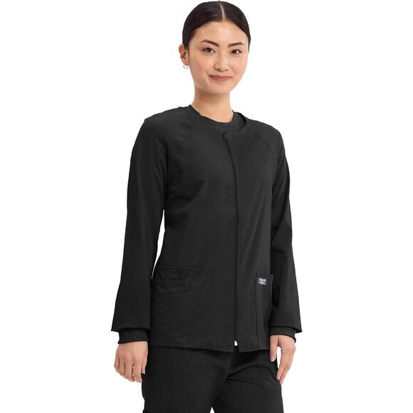 Women's Zip Front Scrub Jacket Soft Breathable Stretch Pockets Nursing Uniform - Picture 4 of 7